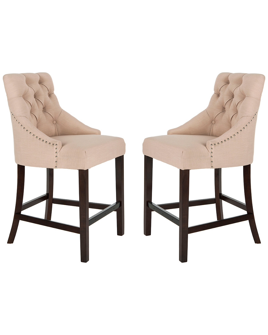 Safavieh Set Of 2 Eleni Tufted Counter Stools In Beige