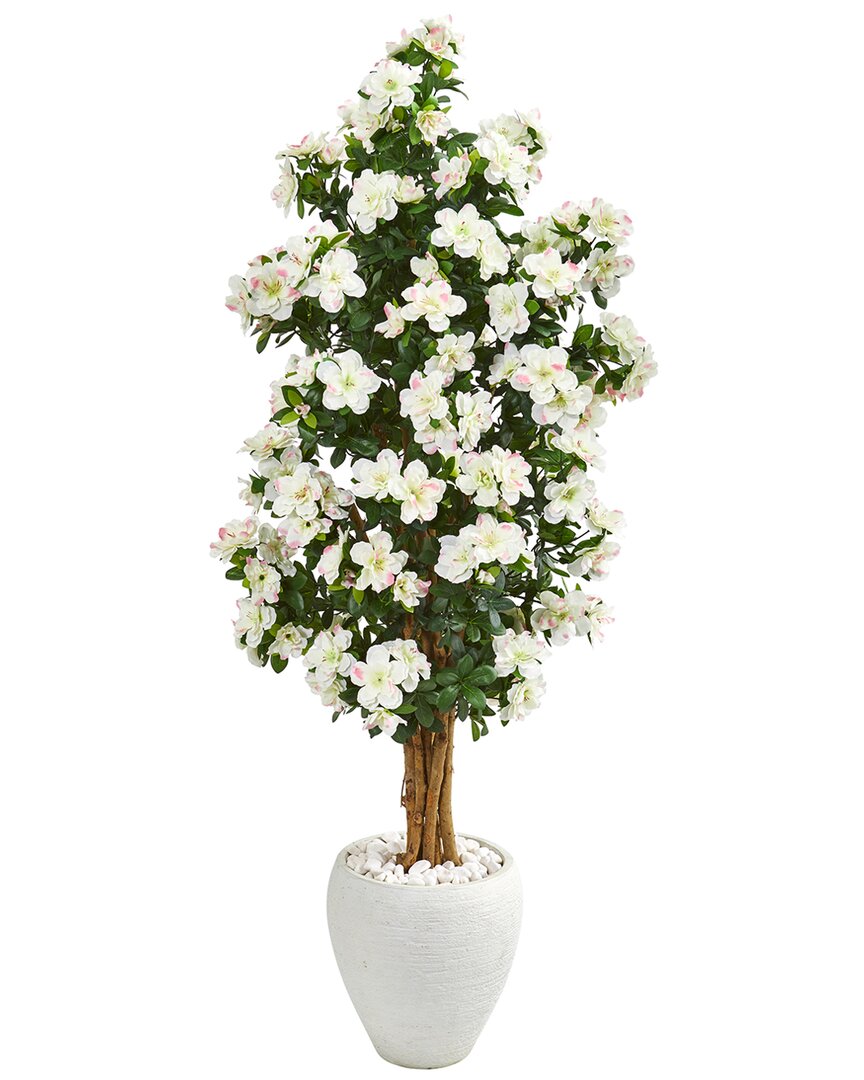 Nearly Natural 5ft. Azalea Artificial Tree In White Planter In White