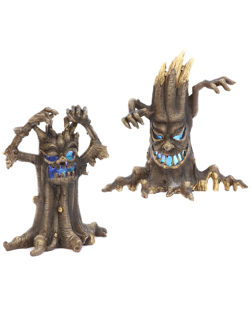 Gerson International Set Of 2 Spooky Haunted Tree Figurines In Brown