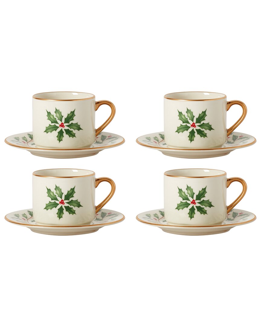 Lenox Set Of 4 Holiday Espresso Cup & Saucers In White
