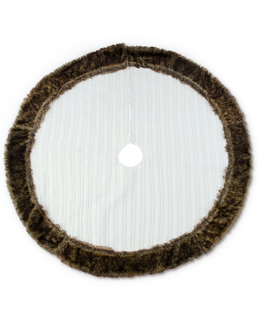 Shop K & K Interiors K&k Interiors, Inc. 48in White Cable Knit Tree Skirt With Fur Trim