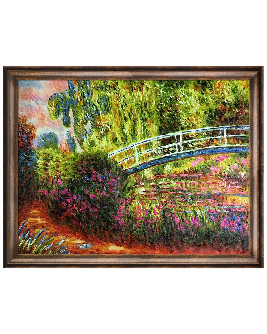 Overstock Art La Pastiche The Japanese Bridge, (the Water-lily Pond, Water Irises) Framed  Art Print In Multicolor