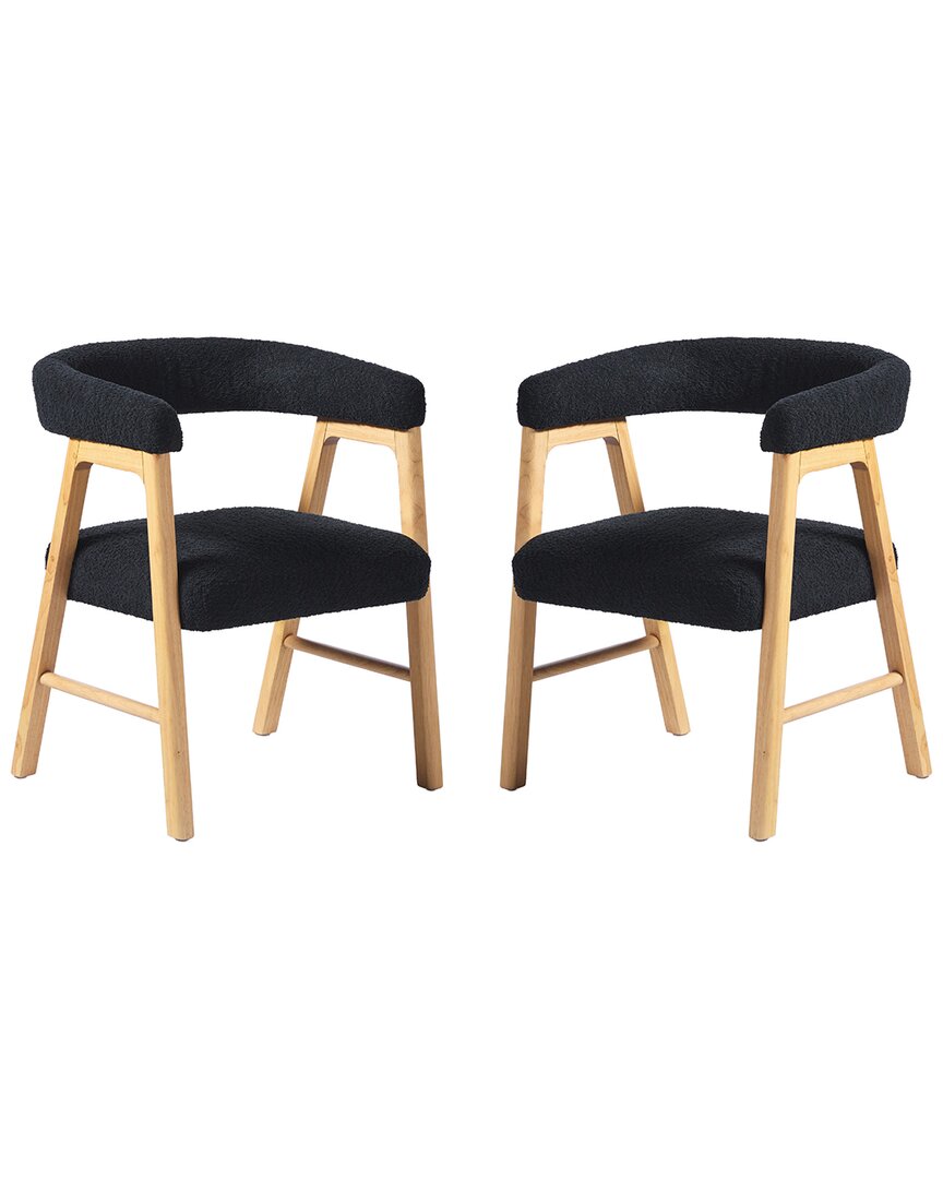 Walker Edison Set Of 2 Modern Curved Back Dining Chairs With Boucle Upholstery In Black
