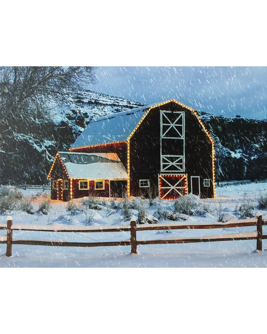 Northern Lights Northlight Led Fiber Optic Snowy Red Barn Christmas Canvas Wall Art 15.75in X 12in In Red