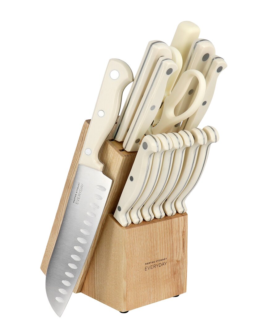 Martha Stewart Everyday Linen 14pc Stainless Steel Cutlery & Wood Block Set