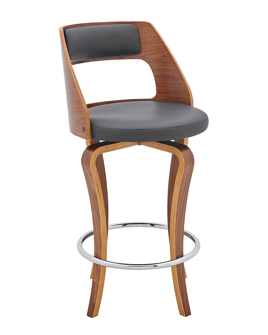 Armen Living Grady 26in Swivel Walnut Wood Bar Stool In Gray