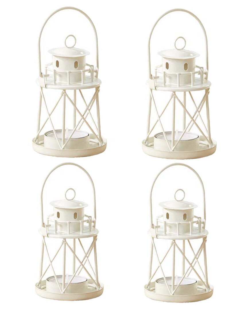 Kate Aspen Set Of 4 By The Sea Lighthouse Tealight Holder Lanterns In White
