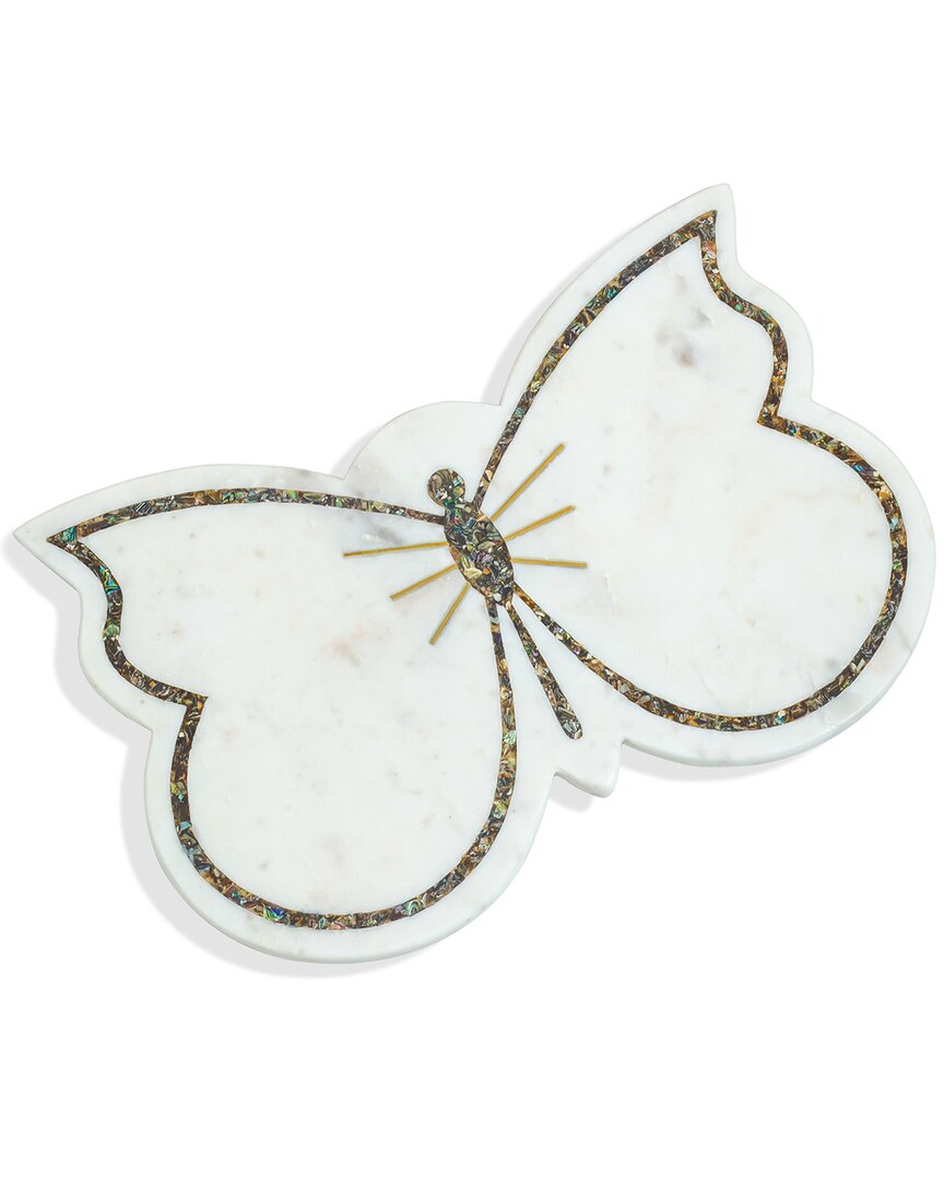 Tiramisu Abalone Butterfly Marble Platter In White