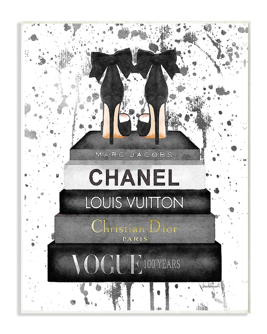 Stupell Glam Fashion Book Stack Grey Bow Pump Heels Ink