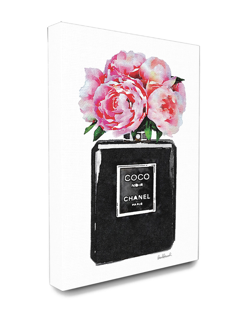 Stupell Glam Perfume Bottle Flower Black Peony Pink Canvas Art Canvas Art