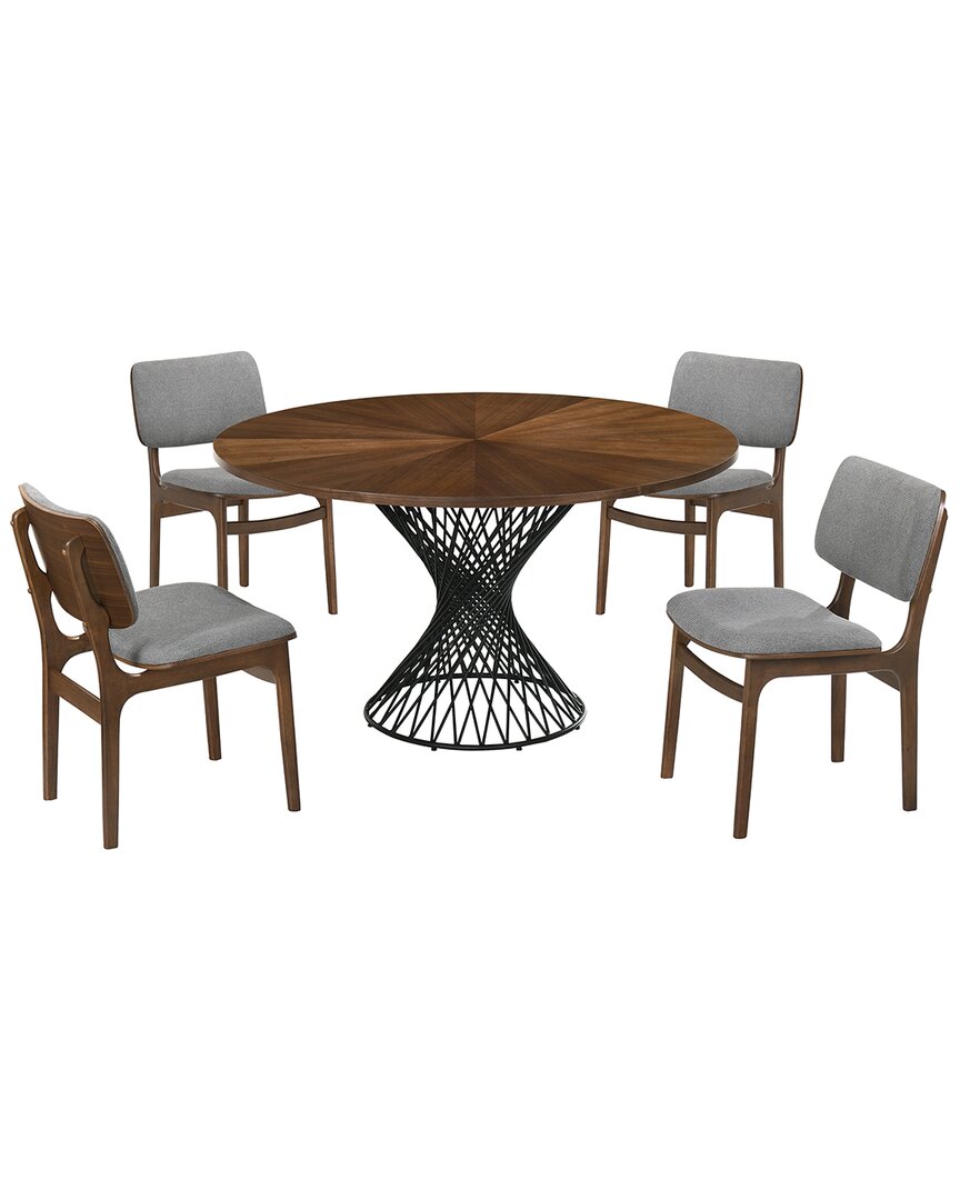 Shop Armen Living Cirque And Lima 5pc Walnut Round Dining Set In Gray