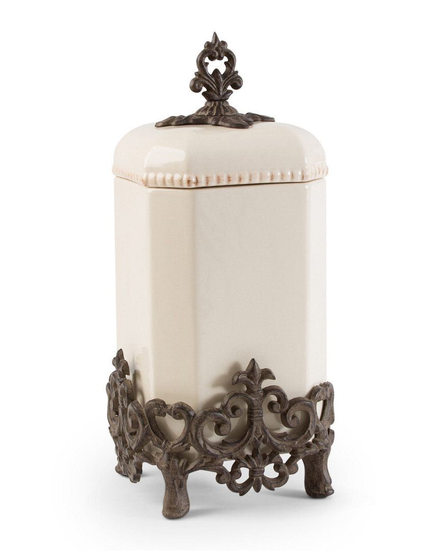 Gerson International Gg Collection Provencial Cream Canister With Brown Metal Scrolled Base