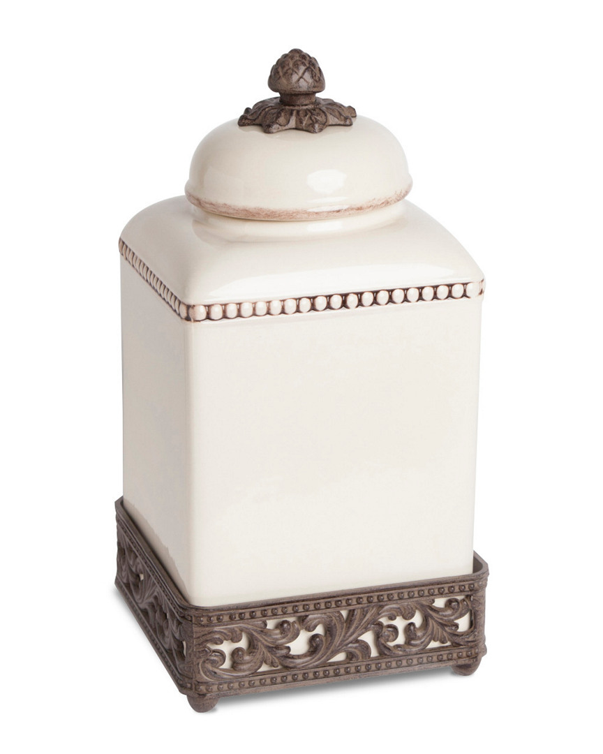 Gerson International Gg Collection Canister With Acanthus Leaf Adorned Metal Base