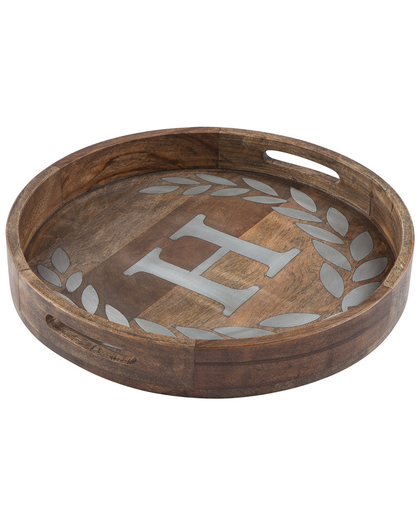 Gerson International Gg Collection Heritage Collection Mango Wood Round Tray Letter H
