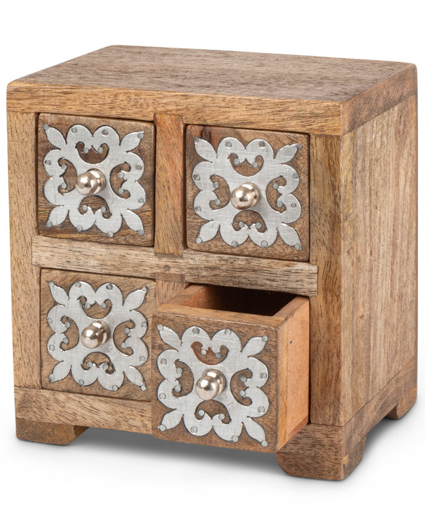 Gerson International Mango Wood With Metal Inlay Heritage 4-drawer Box