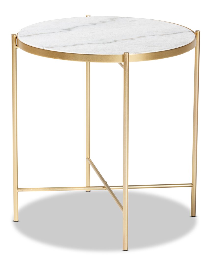 Baxton Studio Maddock End Table With Marble Tabletop In White