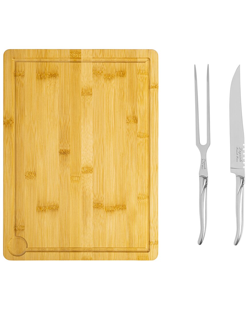 French Home Laguiole Stainless Steel Carving Set With Wood Cutting Board In Yellow