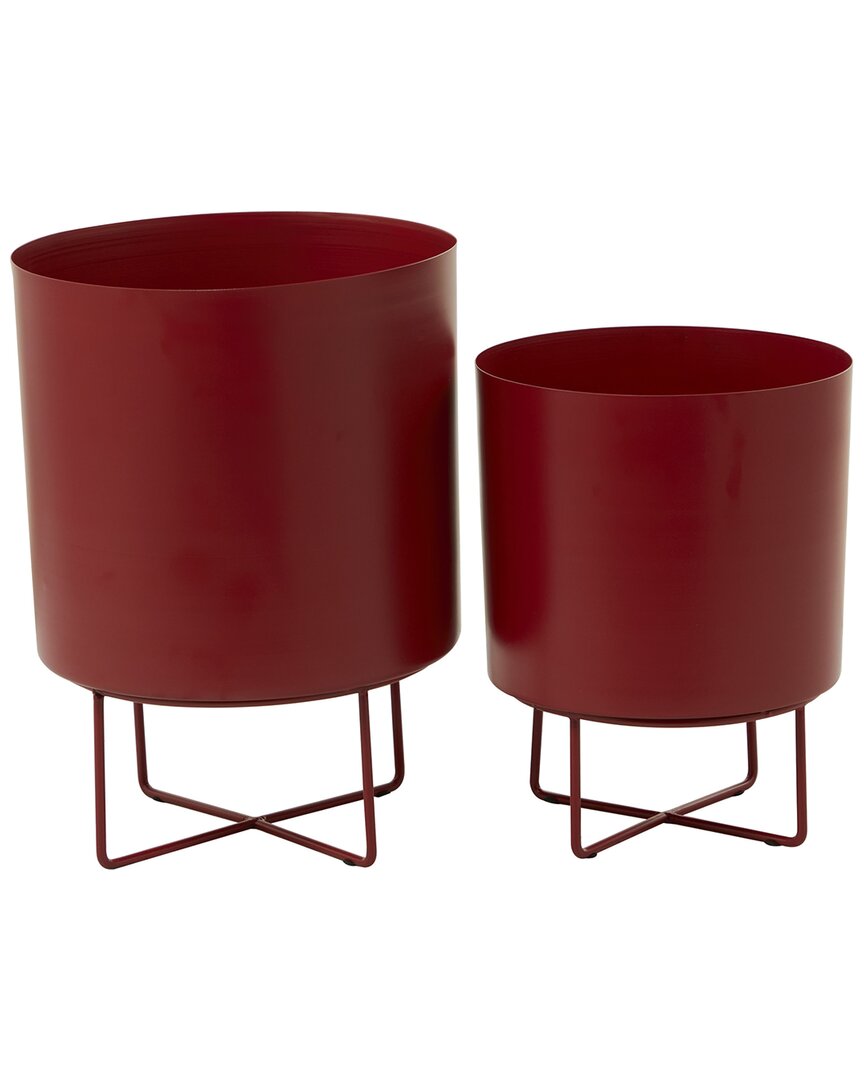 Cosmoliving By Cosmopolitan Set Of 2 Red Metal Indoor Outdoor Planter In Red