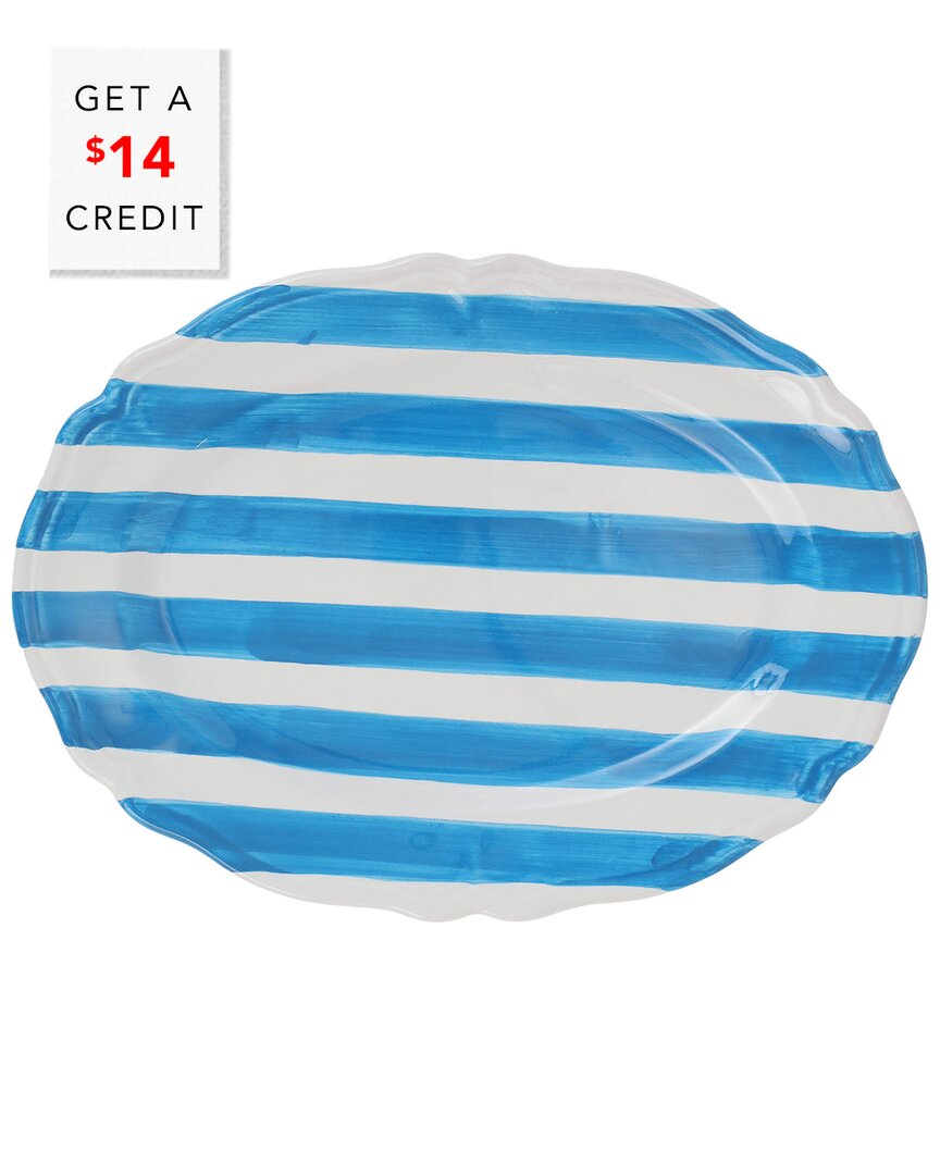 Vietri Amalfitana Stripe Oval Platter With $14 Credit In Blue