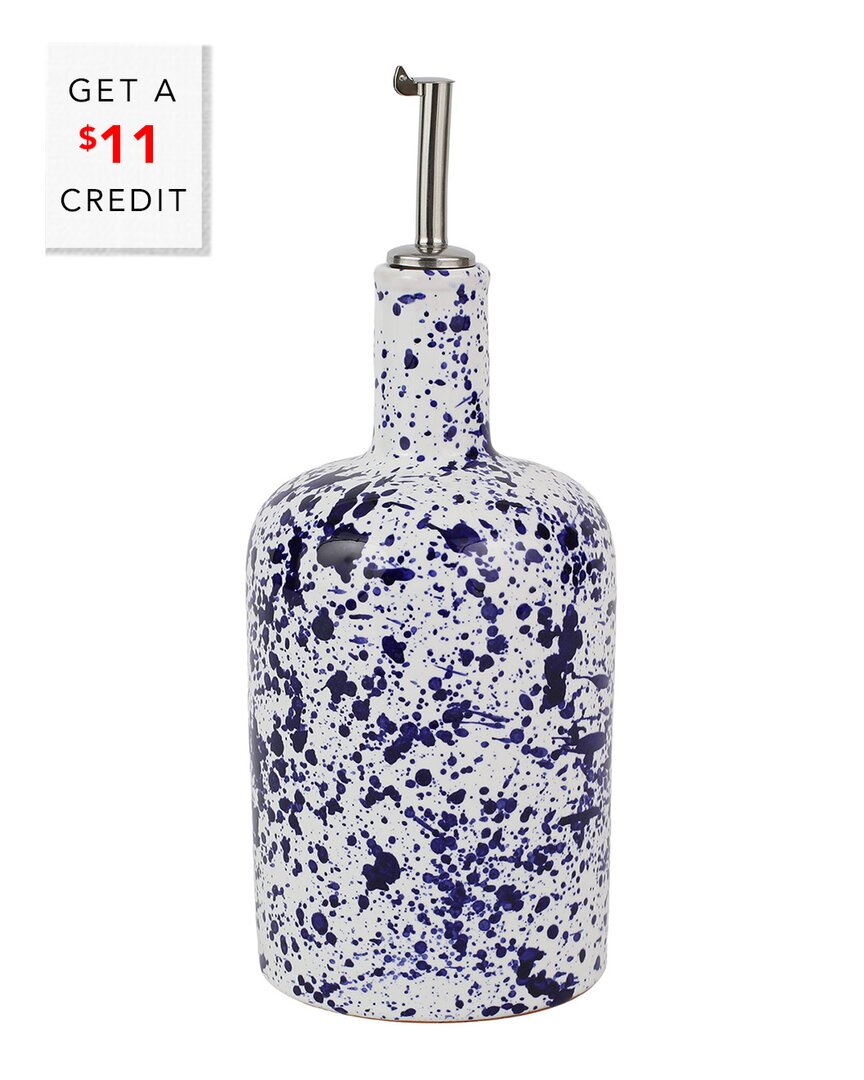 Vietri Amalfitana Aqua Splatter Olive Oil Bottle 10" In Blue