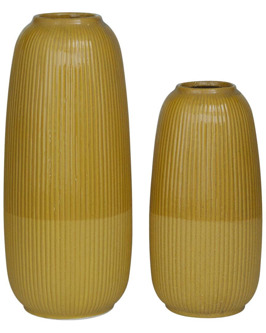 Cosmoliving By Cosmopolitan Set Of 2 Modern Round Yellow Ceramic Vase