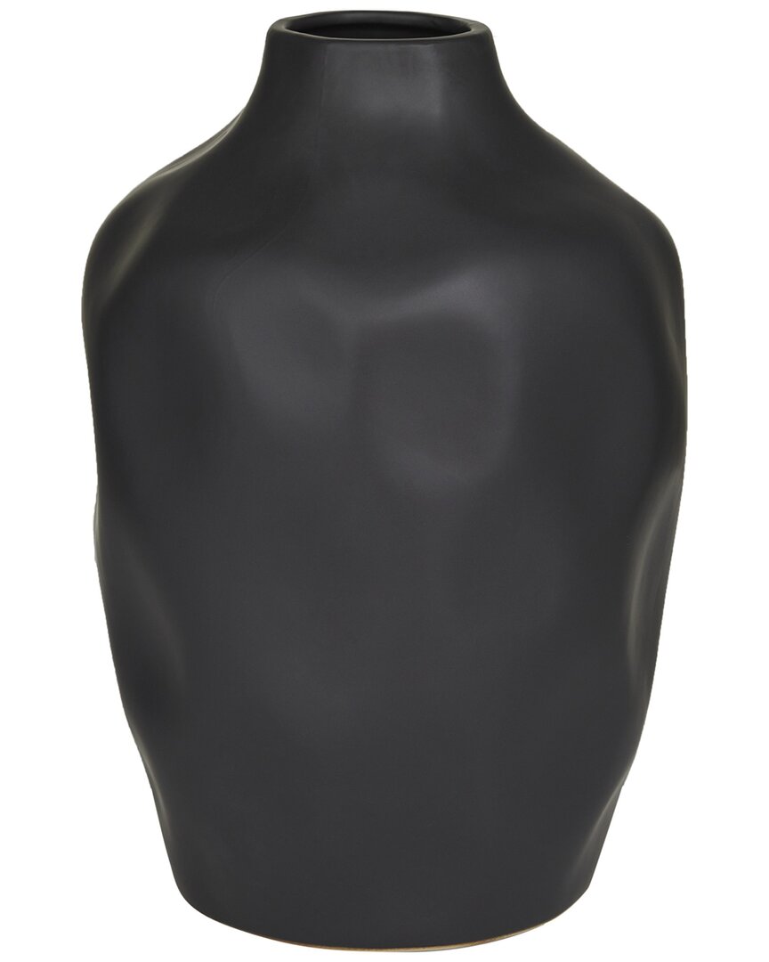 Cosmoliving By Cosmopolitan Ceramic Faceted Vase In Black