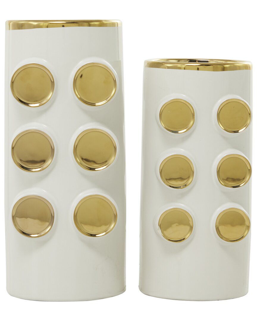 Cosmoliving By Cosmopolitan Set Of 2 Contemporary Cylinder Ceramic Vase In White
