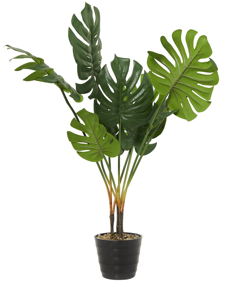 Peyton Lane Monstera Faux Foliage Artificial Plant With Fluted Pot In Green