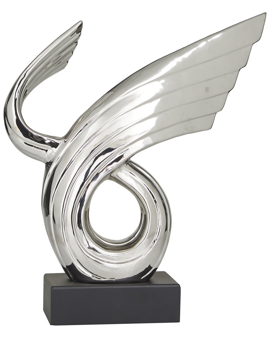 Peyton Lane Abstract Porcelain Wing Sculpture With Base In Silver