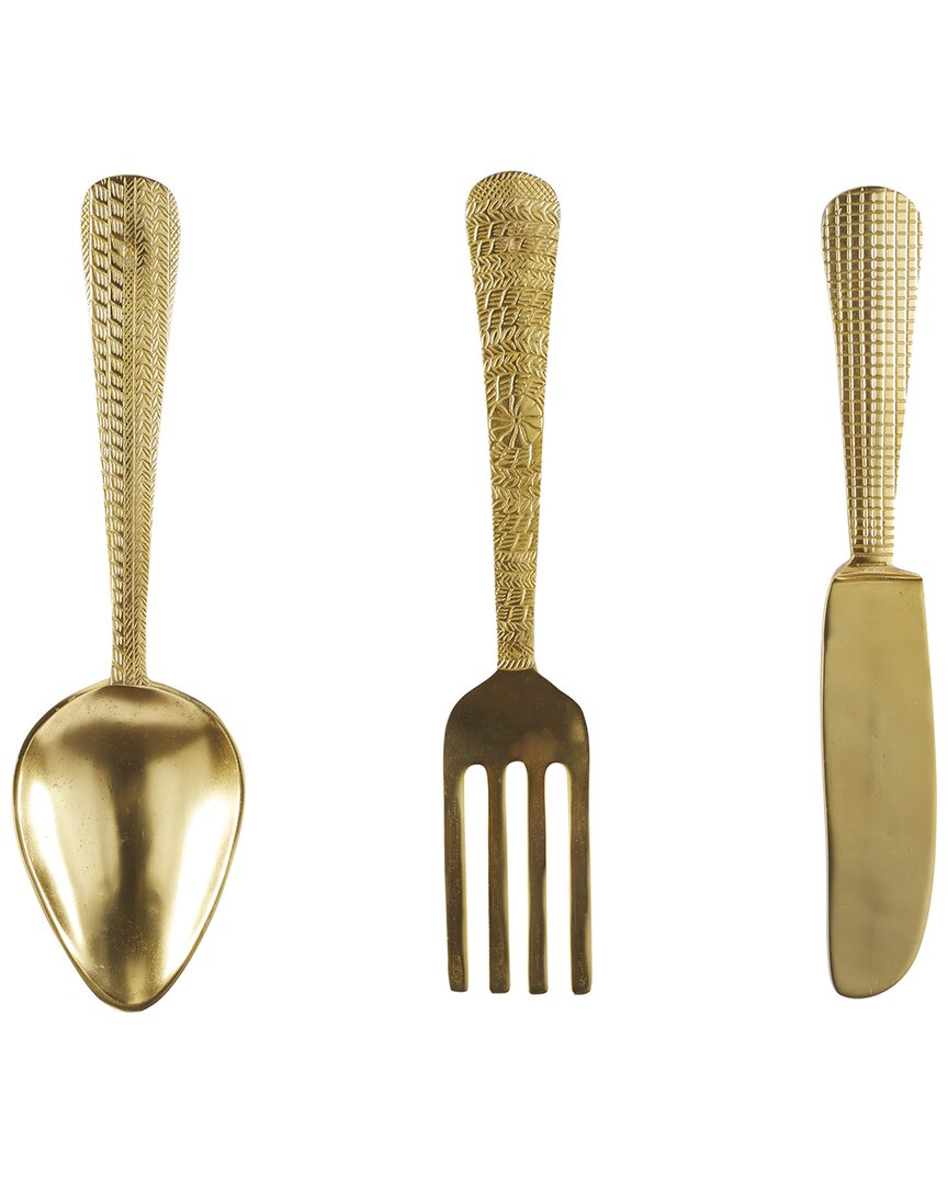 Peyton Lane Set Of 3 Utensils Aluminum Knife, Spoon And Fork Wall Decor In Gold