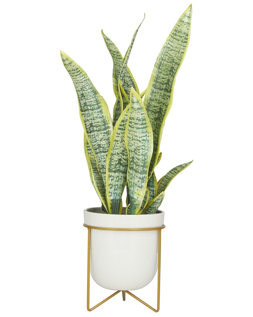 The Novogratz Snake Green Faux Foliage Artificial Plant With White Porcelain Pot And Gold Stand