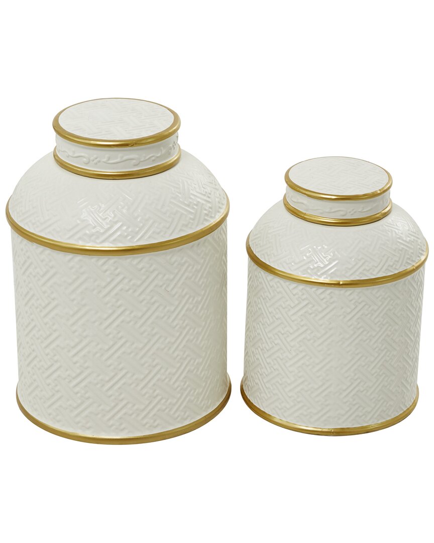 Peyton Lane Set Of 2 Ceramic Decorative Jars With Accents In White