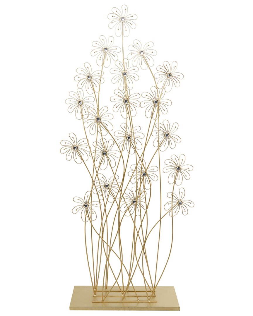 Peyton Lane Floral Metal Tall Sculpture With Crystal Embellishments In Gold