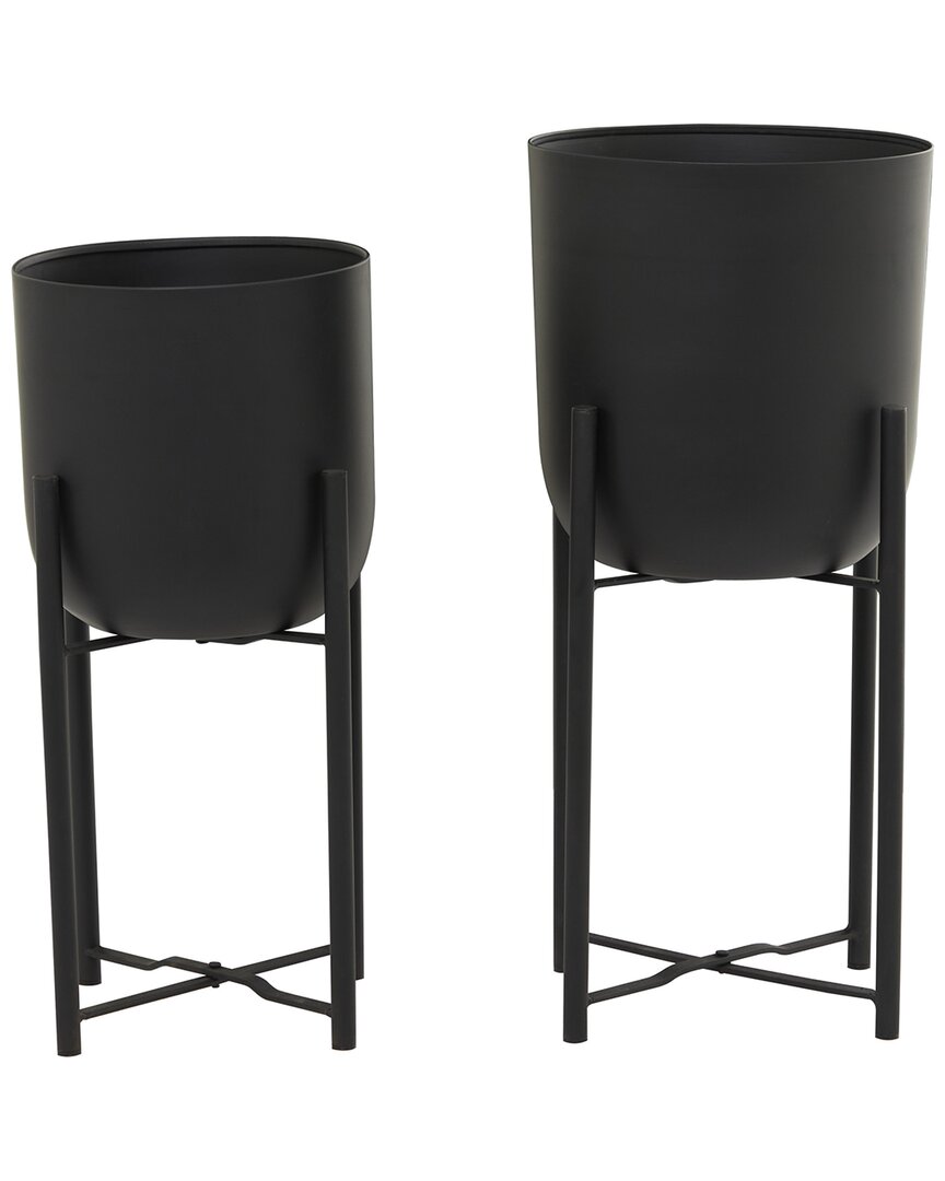 Cosmoliving By Cosmopolitan Set Of 2 Modern Round Metal Planter With Removable Stand In Black