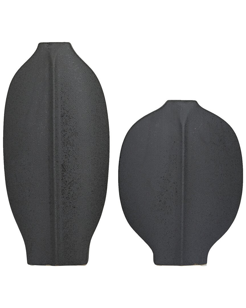 Cosmoliving By Cosmopolitan Set Of 2 Ceramic Textured Vase In Black