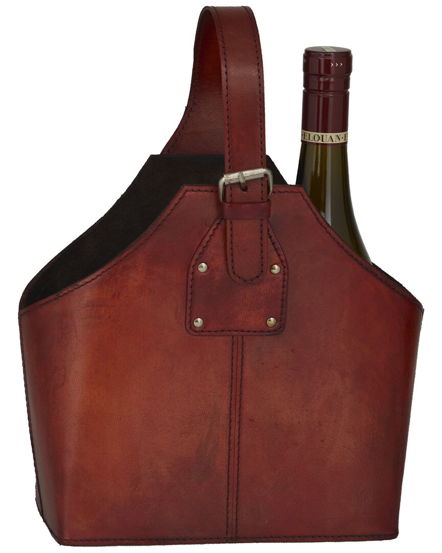 Peyton Lane Red Leather 2 Bottle Wine Holder With Carrying Handle