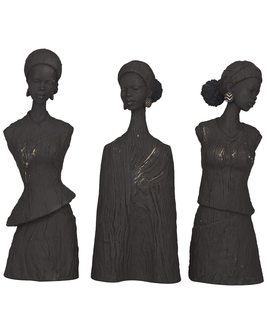 Peyton Lane Set Of 3 Woman Polystone African Sculpture In Grey
