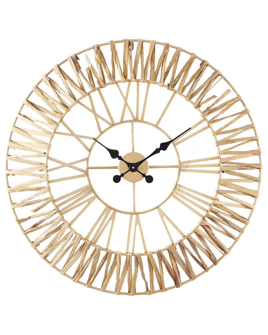 The Novogratz Gold Seagrass Round Wall Clock With Weaving Design