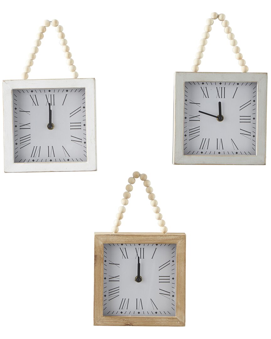 Peyton Lane Set Of 3 Wood Wall Clock With Rope Strap In White