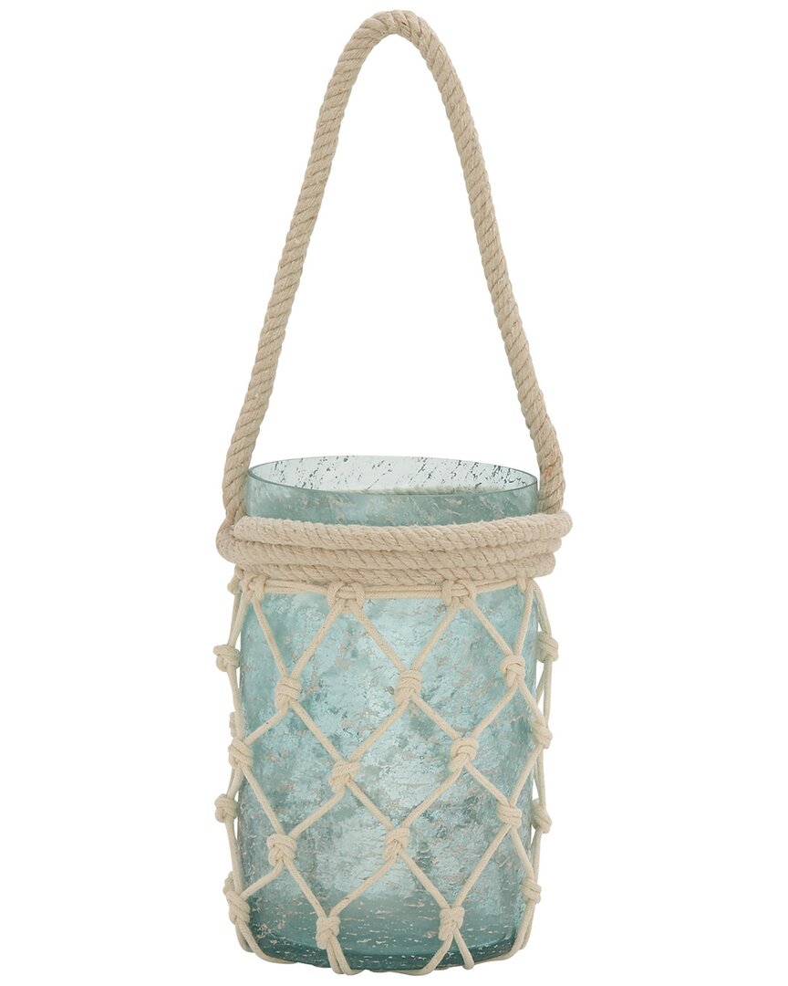 Peyton Lane Glass Candle Lantern With Rope Handle In Blue