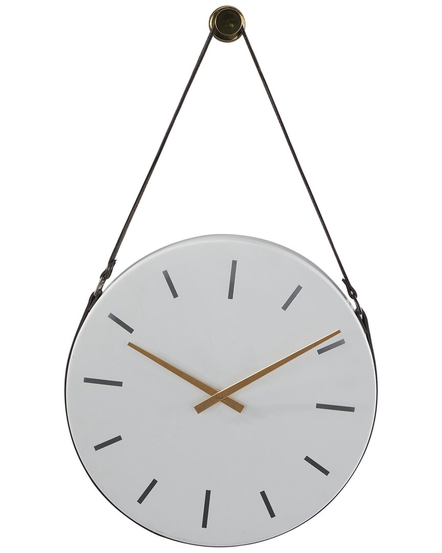 Peyton Lane Stainless Steel Wall Clock With Leather Hanging Straps In White