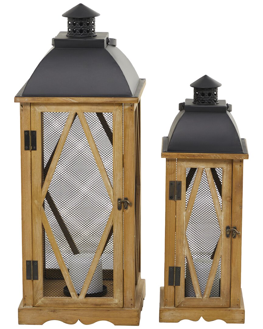 Peyton Lane Set Of 2 Wood Lighthouse Style Candle Lantern In Brown