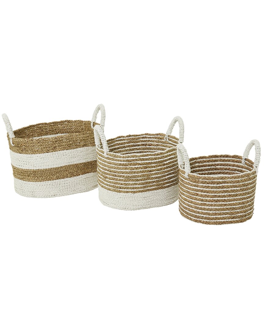 Cosmoliving By Cosmopolitan Set Of 3 Seagrass Handmade Two Toned Storage Basket With Handles In Brown