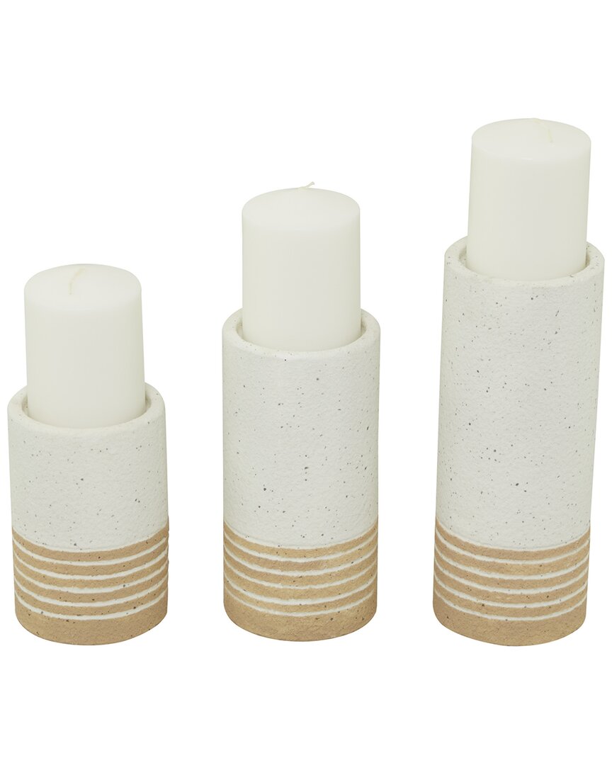 The Novogratz Set Of 3 White Metal Striped Pillar Candle Holder
