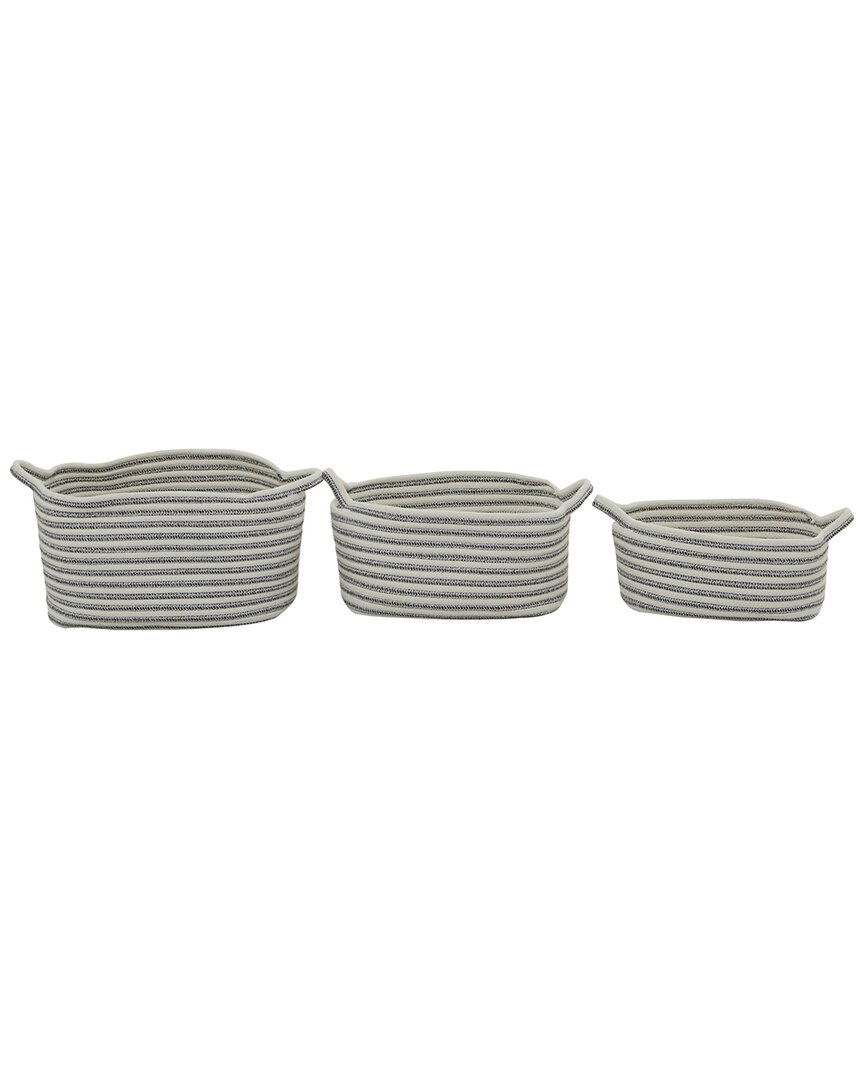 Peyton Lane Set Of 3 Cotton Handmade Storage Basket With Handles In Gray