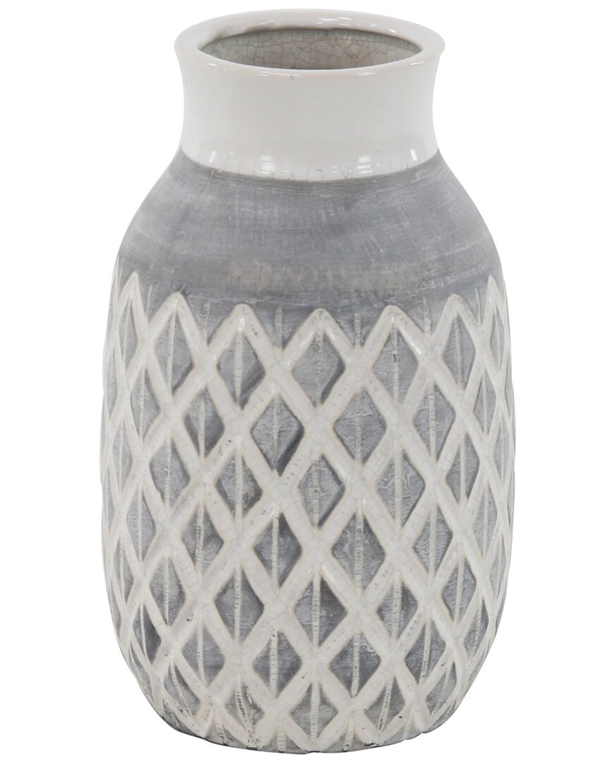 Peyton Lane Ceramic Vase With Diamond Pattern In White