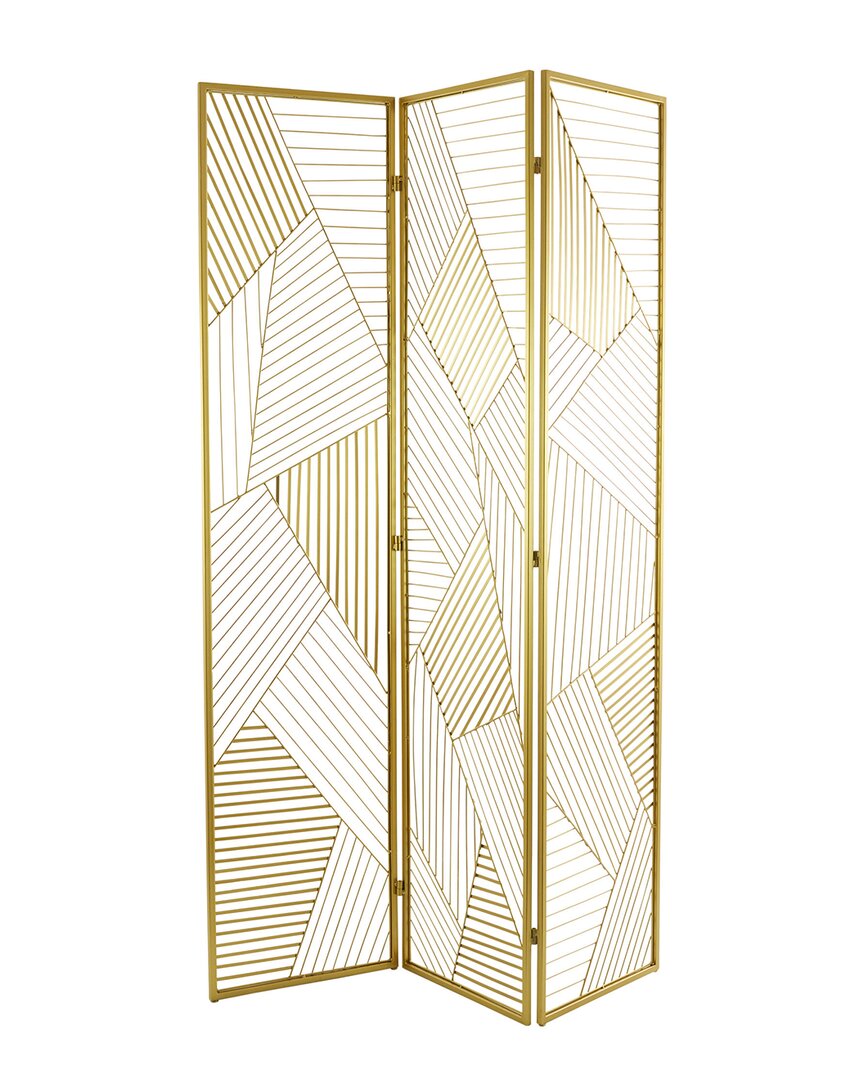 Peyton Lane Geometric Metal Hinged Foldable Partition 3 Panel Room Divider  Screen In Gold