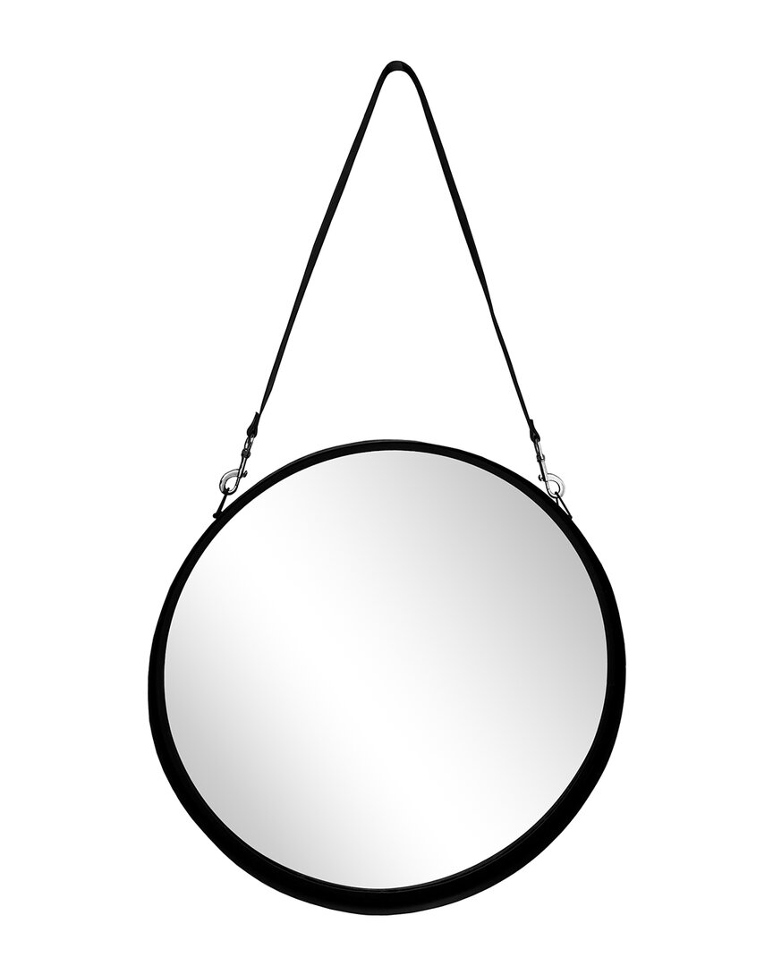 Sagebrook Home Round Mirror With Leather Strap In Black