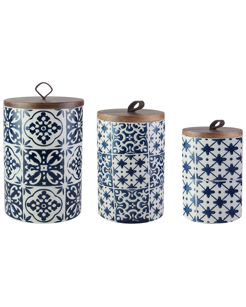 Jay Imports Jay Import Blue Medallions Set Of 3 Canisters