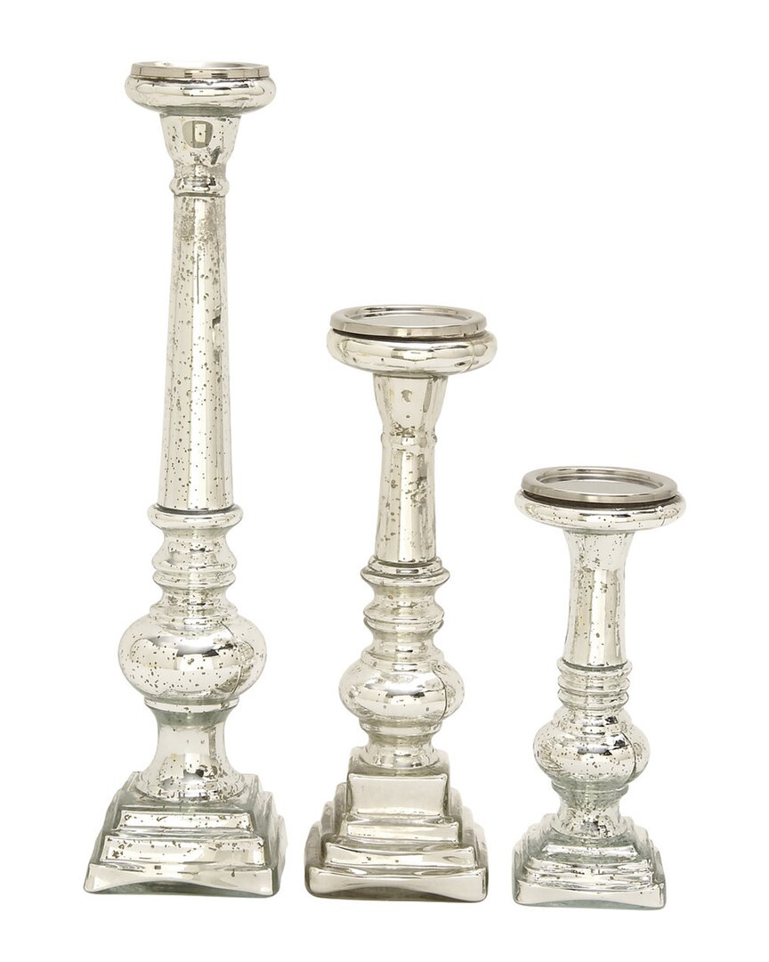 Peyton Lane Set Of 3 Silver Glass Traditional Candle Holder